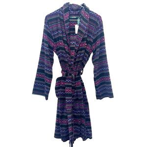 Lauren Ralph Lauren Geo Aztec Print Fleece Robe - Navy/Purple L